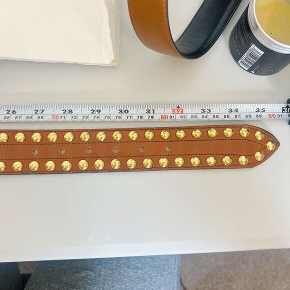 Avignon Vintage Cognac Brown Leather Gold Studded Belt Size M Western Boho - Picture 4 of 7